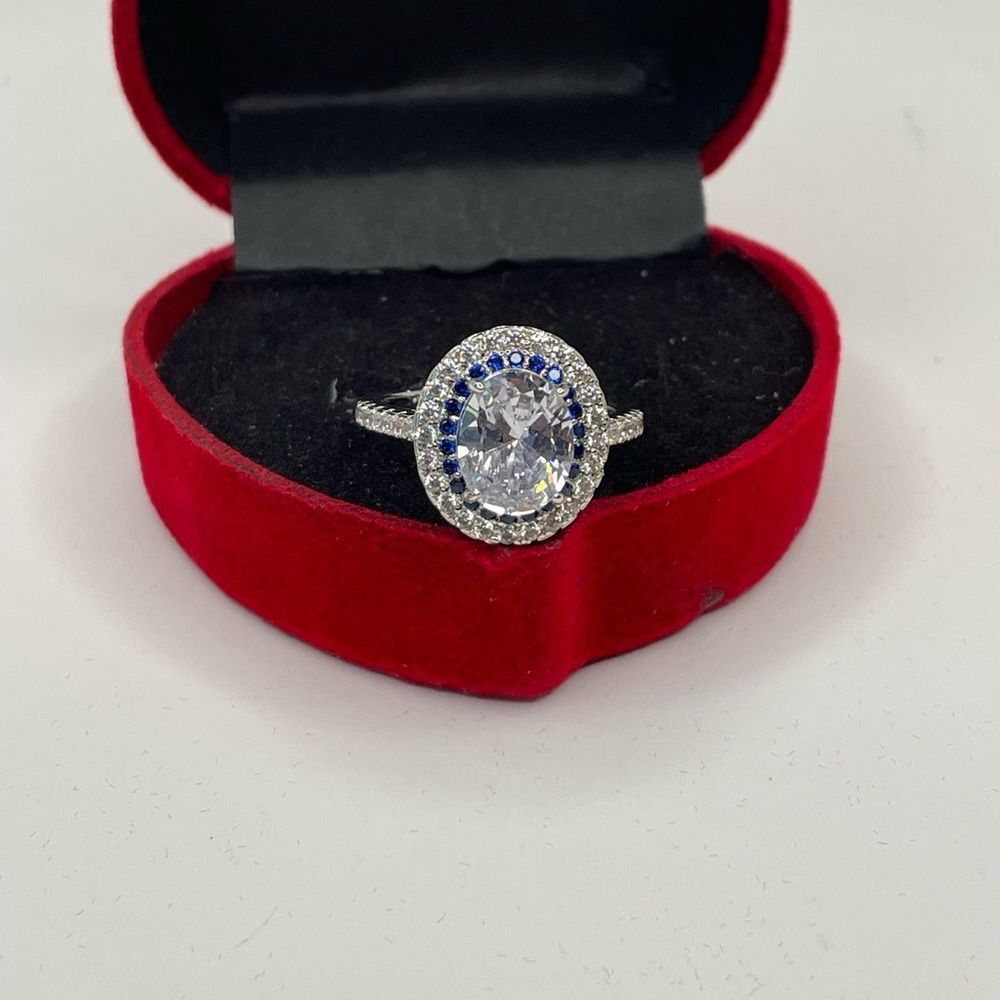 925 BLUE SAPPHIRE ROUND CUT BRIDAL WEDDING RING - Picture 13 of 15